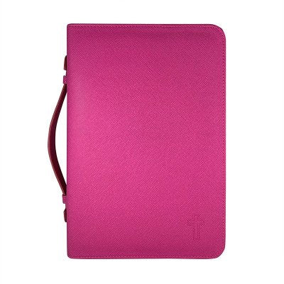 Cross Bible Cover, Textured Leather-look Bible Cover, Fuchsia, Large