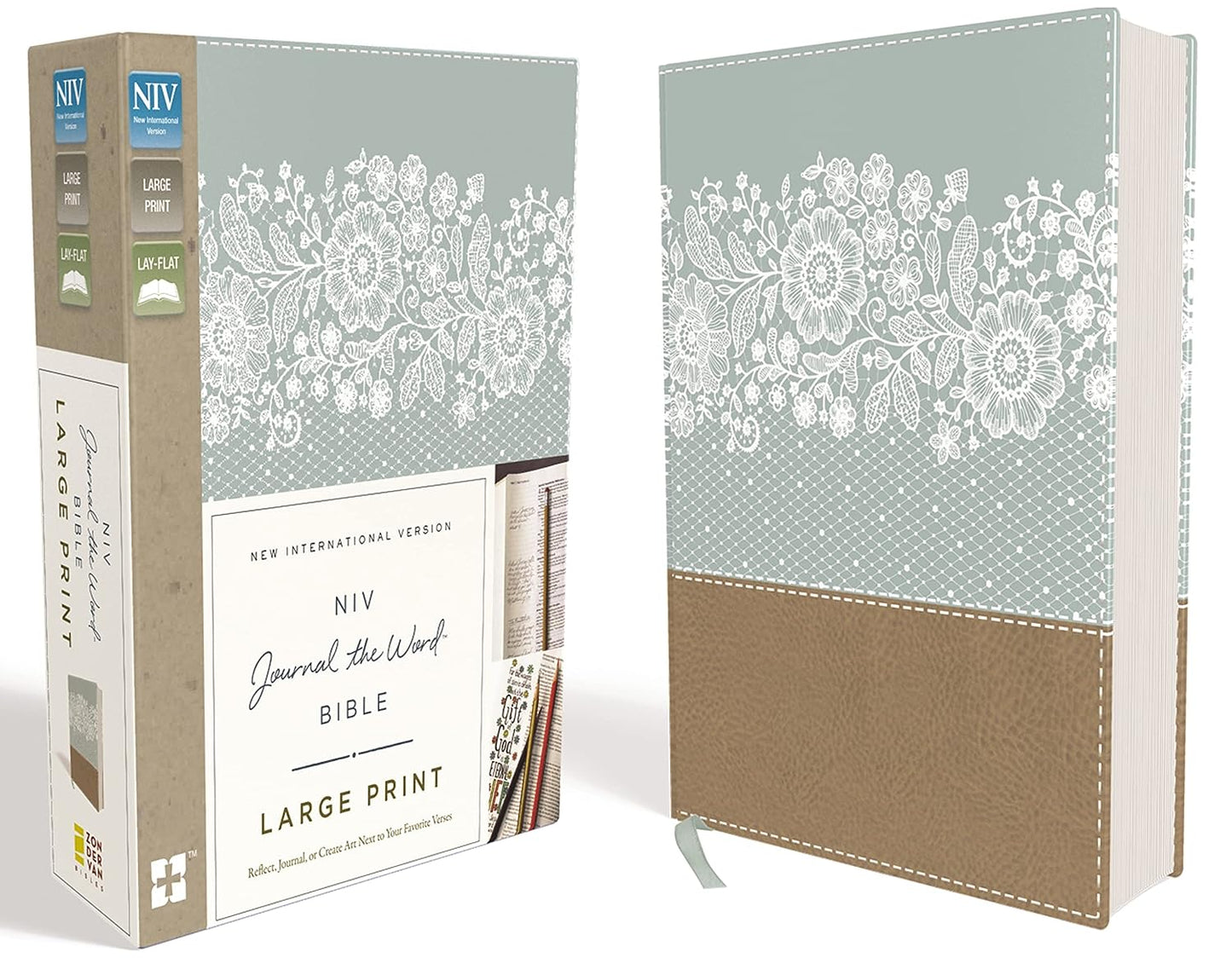 NIV, Journal the Word Bible, Large Print, Leathersoft, Teal/Tan: Reflect, Journal, or Create Art Next to Your Favorite Verses