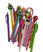 A bundle of colorful novelty pens