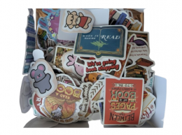 A pile of reading-themed stickers